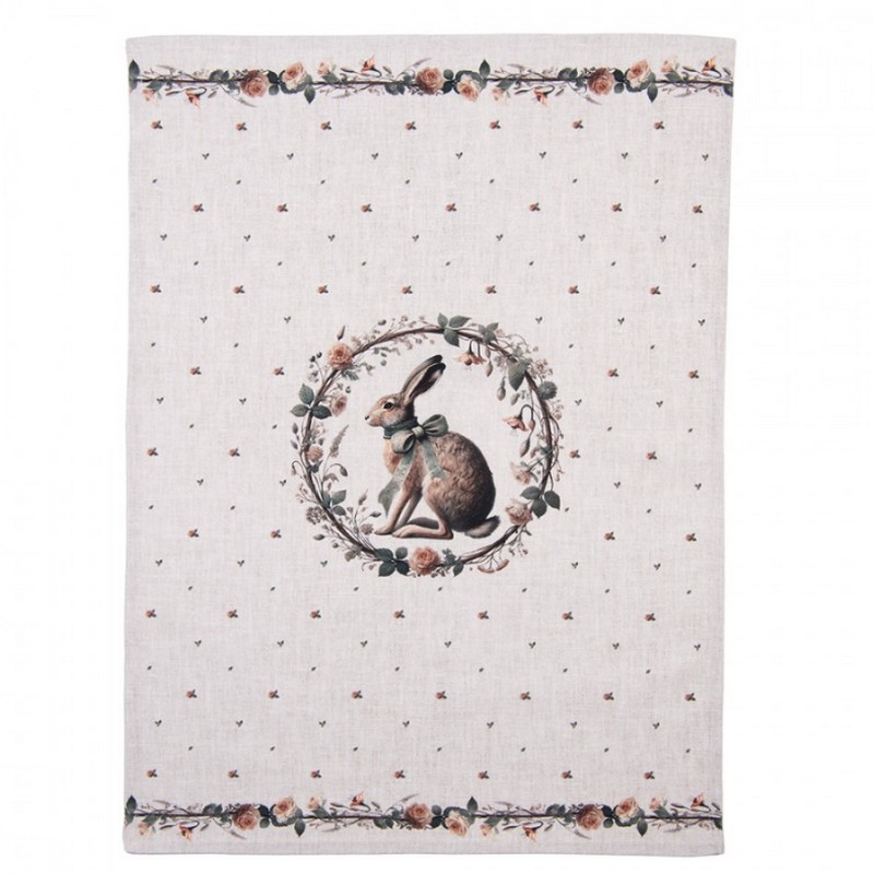 Strofinaccio da cucina in cotone decorato con lepre con fiocco rosa in ghirlanda, perfetto come regalo di Pasqua